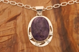 Native American Jewelry Genuine Charoite Sterling Silver Pendant
